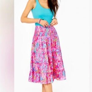 Lilly Pulitzer Pink and Blue Patterned Midi Skirt